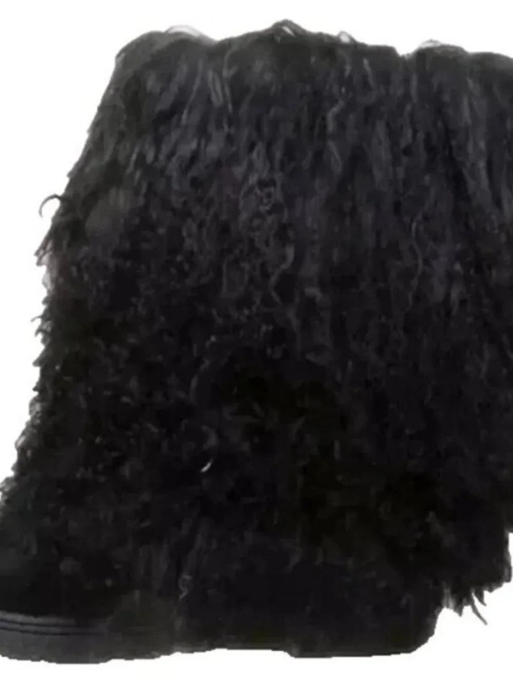 Bearpaw Boetis Black Curly Lamb Fur Sheepskin Lined Sherpa Boho Boots 6 NEW